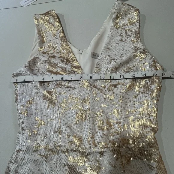 Dress the Population Sz XSmall Gold & White Sequin Mini Dress Party Stretch - Picture 7 of 13